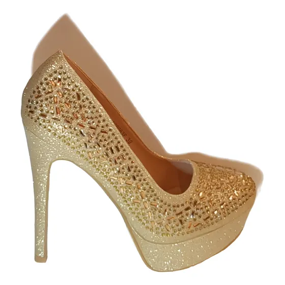 Zapato Dorado Fiesta Strass Taco Aguja 15 Cm T 39,40