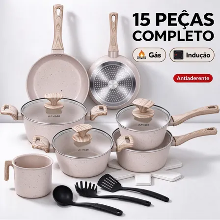 Jogo De Panelas Indução 15 Peças Cerâmica Antiaderente Imagem Ilustrativa