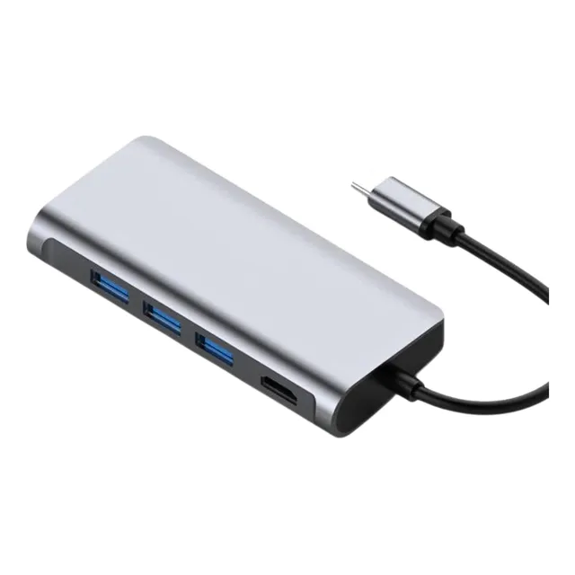 Adaptador Hub Tipo C Con Hdmi Usb 3.0 Tf Sd Card Rj45 3.5mm