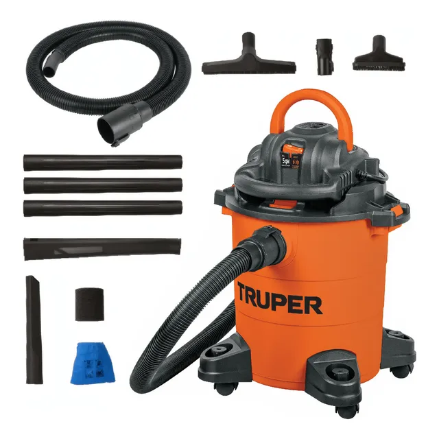 Aspiradora Truper Seco Mojado 5 Gal 6 HP 127 V 60 Hz Sopladora Desmontable Accesorios incluidos Ideal para limpieza de casa, jardín y sólidos/líquidos ASP-5S