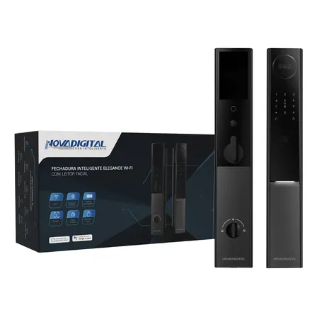 Fechadura Inteligente WiFi Novadigital Digital Com Câmera Biometria Face ID Visor Bateria Recarregável Tuya Smart Life SL-CE Elegance Preta