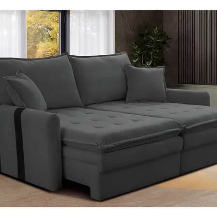 Sofá Sem Caixa Retrátil 2,00m Soft Bonnie Boucle Cama Inbox Cor Cinza-escuro Desenho Do Tecido Liso