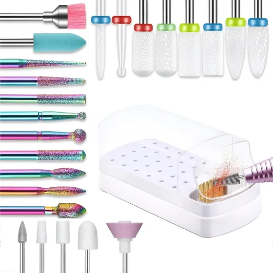 24pz Puntas Para Drill Taladro Y Soporte Para Brocas De Uñas Multicolor