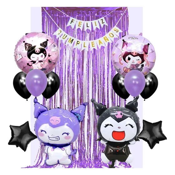 Set Kuromi 14 Piezas Globos Metalizados Fiestas Sanrio