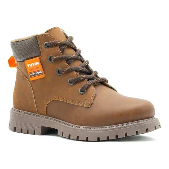 Bota Casual Niño Outdoor Color Café Tipo Piel Antiderrapante