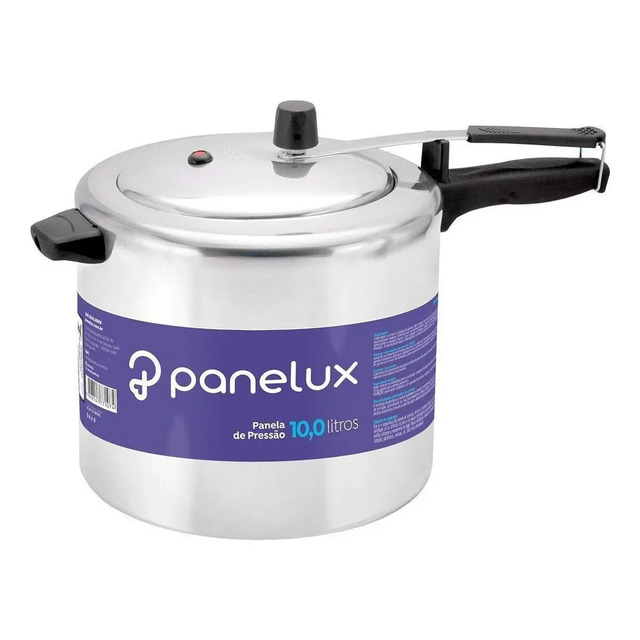 Panela De Pressão 10 Litros Panelux Classic Alumínio Polido Azul Panela De Pressão 10 Litros Panelux Classic Alumínio Polido Azul