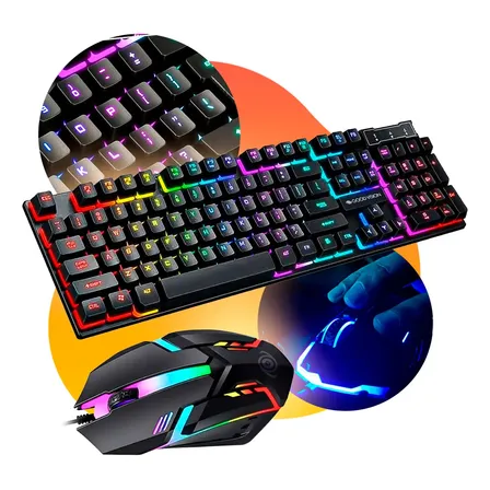Kit Teclado Mouse Gamer Completo Barato Com Fio Cabo De 1,5m Led Com Iluminação Rgb Desktop Conexão Usb Cor Preto Usar Com Headset Acessorios Pc Mecanico Jogos - Goodvision