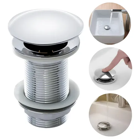 Válvula Ralo Pia Click Inox Para Cuba Pia De Banheiro Lavatório Lavabo 1.1/4 Luxo 4cm Metal Cromada Inteligente Pop Up Veda Cheiro Anti Insetos De Escoamento Redonda Prática E Moderna- Softinox