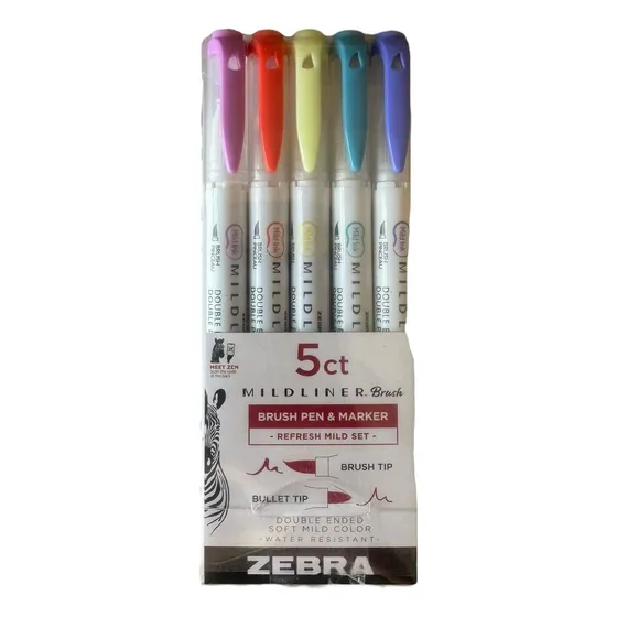 Brush Pen E Canetinha Zebra - 5 Cores - Importada Usa