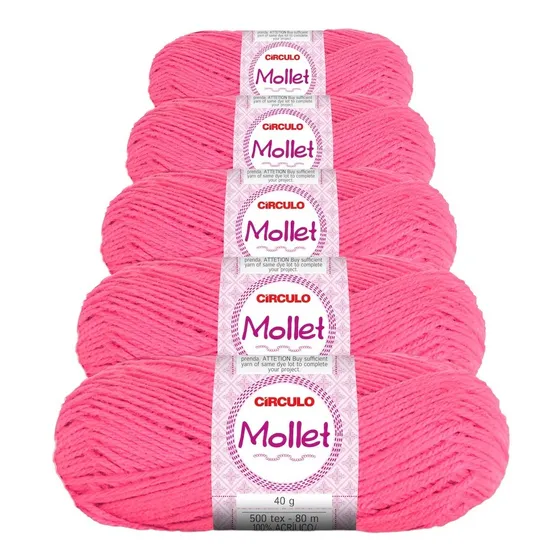 5 Novelos Lã Mollet 40g Crochê / Tricô - Círculo Cor 3182 - PITAYA