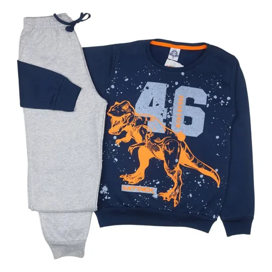 Conjunto Menino Moletom Peluciado Inverno Frio Dinossauro