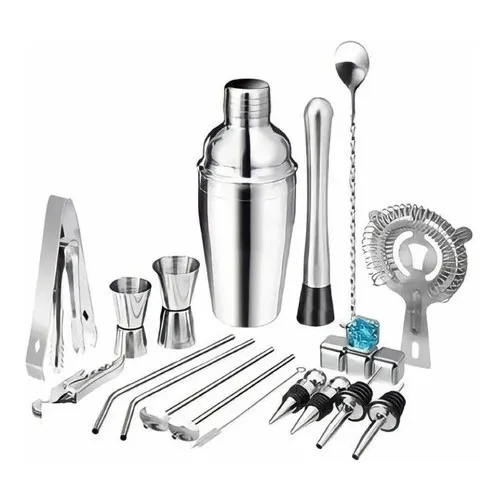 Kit Para Cocteles De 21 Piezas De Acero Inoxidable Color Plateado