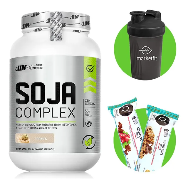 Proteina Soja Complex 1.5kg Cookies Un + Shaker + 02 Snacks