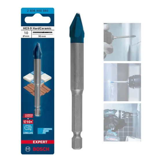 Broca Mecha Flecha Punta Carburo Cerámica Vidrio Hex 10mm