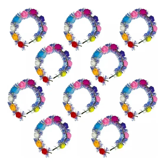 Pack 10 Vincha Flores Led Hippie A Pilas Hawaiana