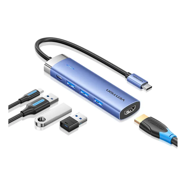 Adaptador Usb-c Hub 5 En 1, 1 Hdmi 4k, 3 Usb, 1 Type-c 100w