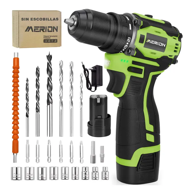 Taladro Atornillador Eléctrico Inalámbrico Sin Escobillas Color Verde M+W+1 MERION