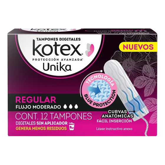 Tampones Digitales Kotex Unika Flujo Moderado 12 Piezas