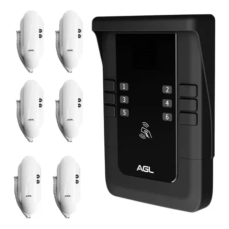 Kit Porteiro Eletrônico Coletivo 6 Pontos S500 + 6 Interfone Preto/branco