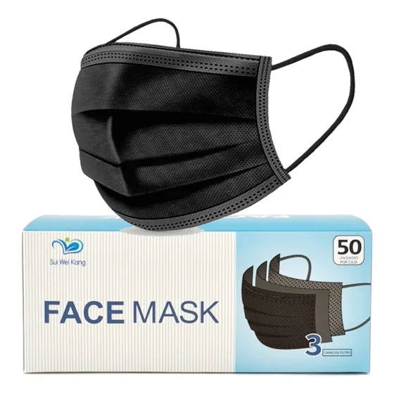 Mascarilla Quirurgica Desechable 50 Unidades Pack. Negro