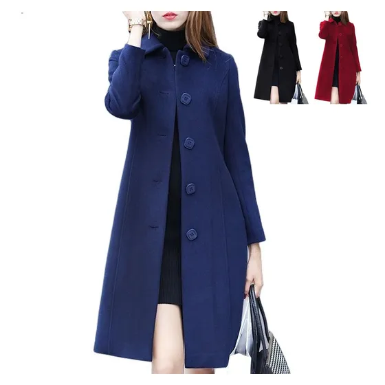 Abrigos De Lana Para Mujer, Chaqueta De Solapa Media Larga P