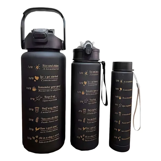 Garrafa De Água Squeeze 2l Kit Com 3 Personalizavel Academia Cor Preto