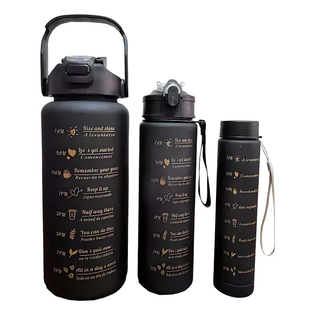 Garrafa De Água Squeeze 2l Kit Com 3 Personalizavel Academia Cor Preto