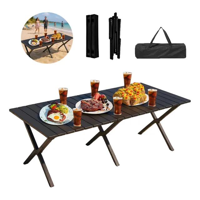 Mesa Plegable Chica Portátil Acero Negro 120cm Jm Vaal