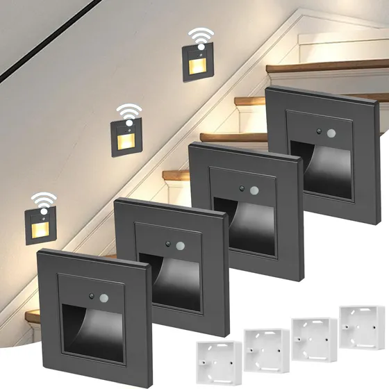 4luz De Escalera 1.5w Empotrable Foco Con Sensor Movimiento