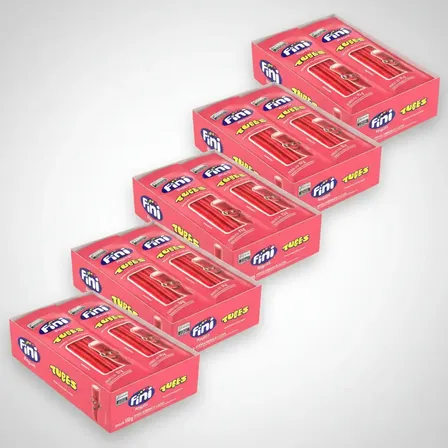 Kit 5 Caixas De Fini Tubes Morango - 60 Pacotes Lembrancinha
