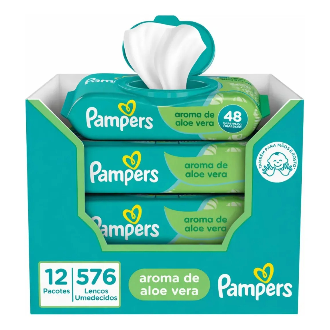 Lenços Umedecidos Pampers, Aloe Vera 12 Pacotes 576 Unidades