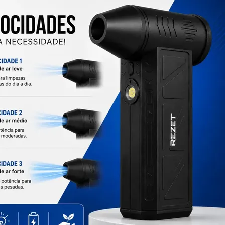 Soprador De Ar Portátil Mini Rezzet Brushless 3 Velocidades LED Recarregável USB-C Limpeza Teclado PC Câmera Automotiva