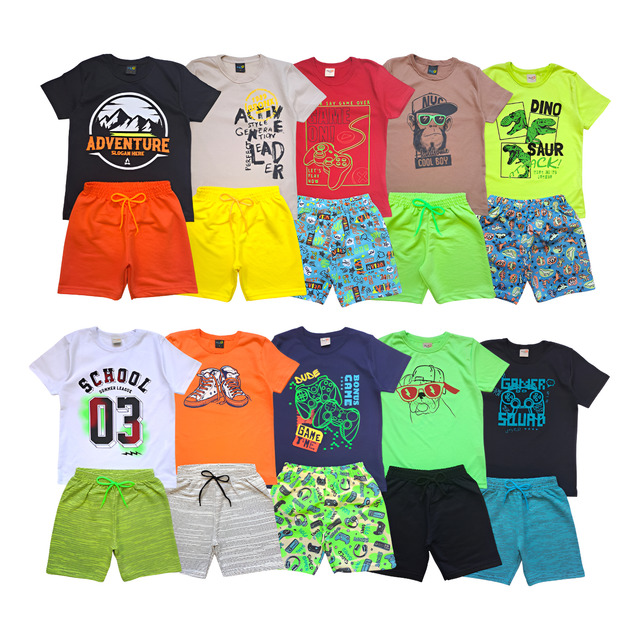 Kit Verão 10 Peça Menino Infantil 1 Ao 8 Atacado Masculino Kit Verão 10 Peça Menino Infantil 1 Ao 8 Atacado Masculino