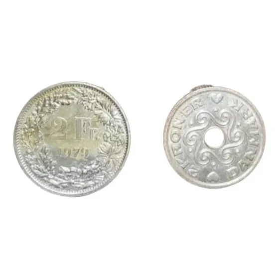 2 Francos Suizos 1979 + 2 Kroner Dinamarca 1992
