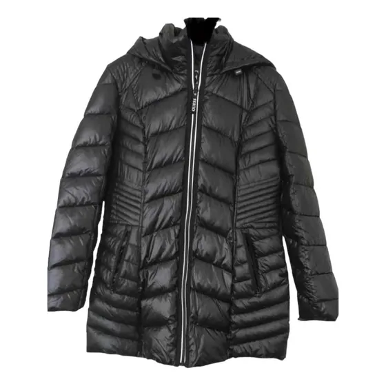 Campera Guess Negra Entallada Larga Capucha Talle L
