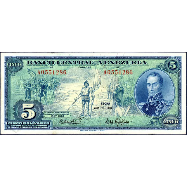Billete De 5 Bolívares A7 Mayo 10 De 1966 Simón Bolívar