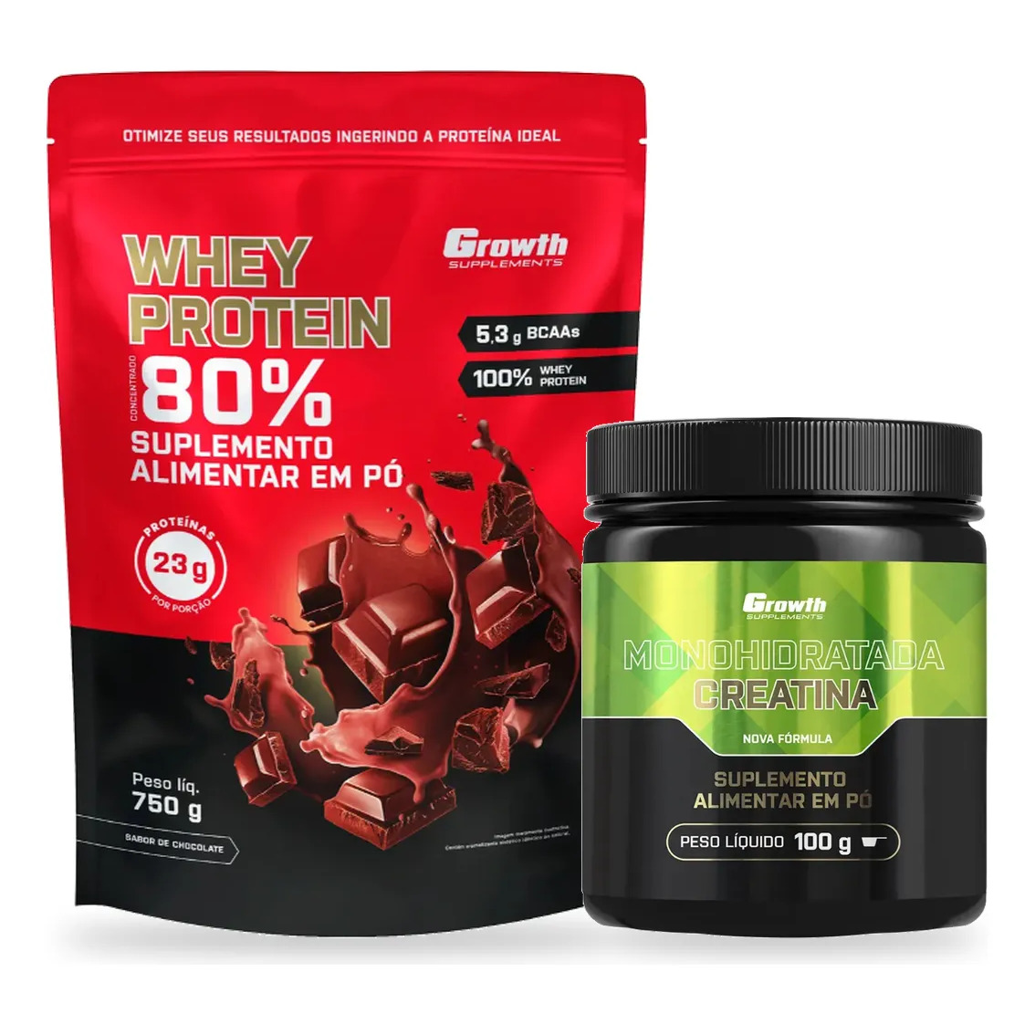 Kit Growth: Whey Protein Concentrado Chocolate 750g + Creatina Monohidratada 100g
