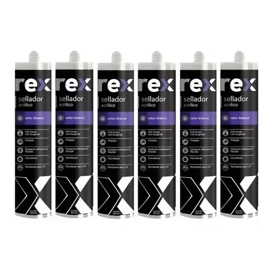 6 Unds Sellador Acrílico Blanco De 300 Ml Marca Rex