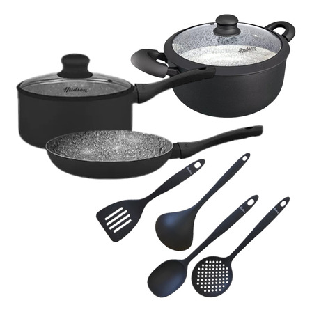 Bateria Set Granito Negro Black Hudson Juego De Ollas Cocina Bateria Set Granito Negro Black Hudson Juego De Ollas Cocina