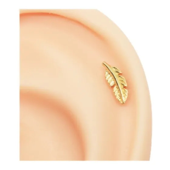 Piercing Orelha Cartilagem Helix Fl A Ouro Pena