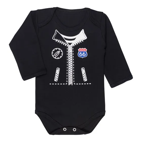 Body Longo Suedine Preto Para Bebê Zíper Route