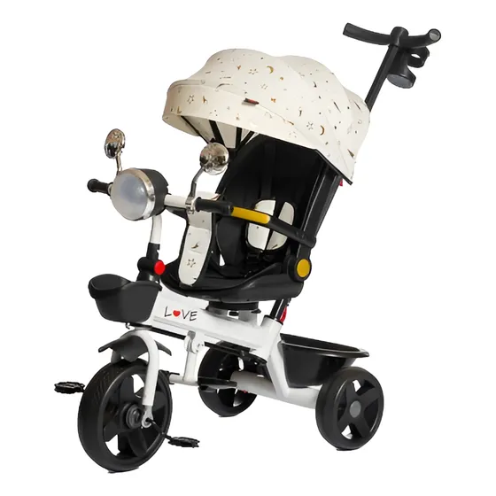 Triciclo Con Luz Y Sonido Giro 360° Capota Plegable 045 Love Blanco