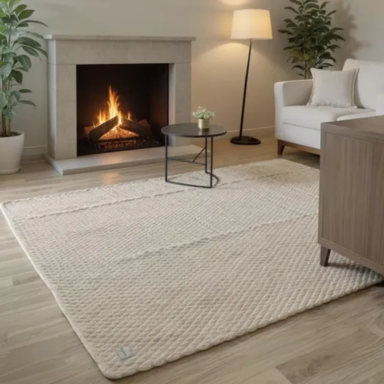 Tapete Sala Neutro Bege 200x250 Boho 100% Algodão Lavável