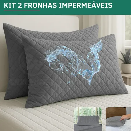 Kit 2 Capa Para Travesseiro Matelado Impermeável Fronha Antialérgica Toque Macio Silencioso Cor Cinza
