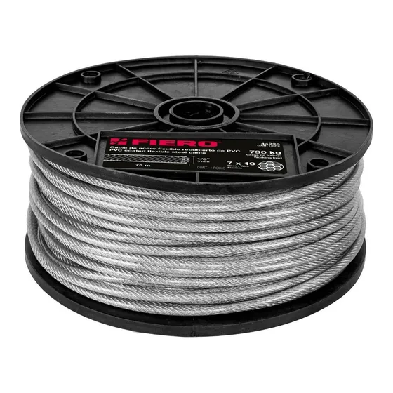 Cable Flexible De Acero 1/8  Recubierto Pvc 75 M