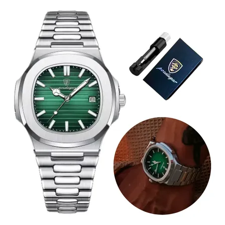 Relógio Masculino Poedagar Original Correia Prata Analógico Prateado Azul-marinho
