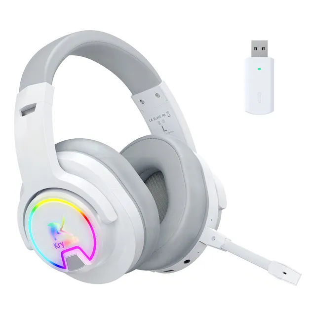 Auriculares Inalámbricos Para Juegos Pg3 Rgb Para Ps4, Ps5, Pc - Sonido Envolvente 7.1 De 2,4 Ghz, Auriculares Para Juegos Bluetooth Con Micrófono Con Cancelación De Ruido Desmontable Por Ia(blanco)