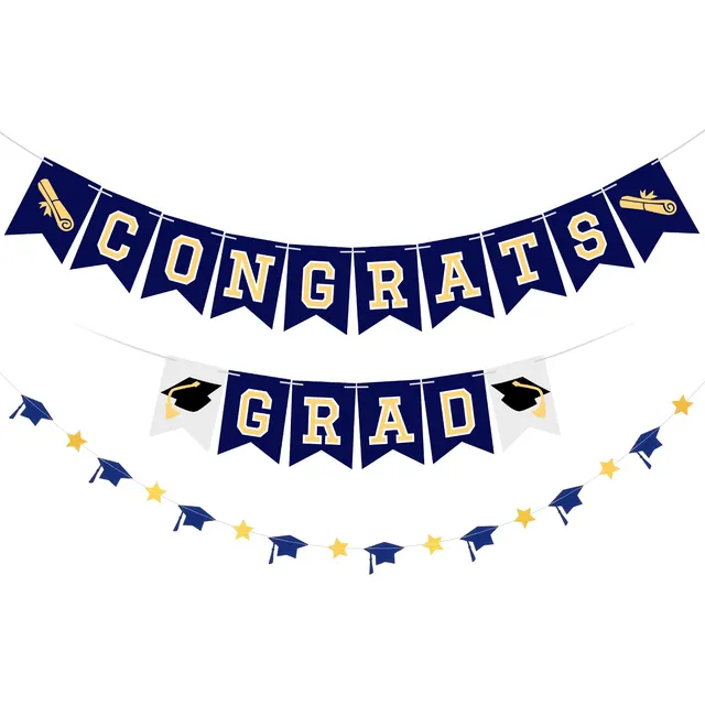Cartel Felicitacion Graduacion Azul Amarillo Pancarta 2023