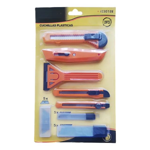 Set De 5 Cuchillos Estiletes Plasticos Con 15 Pcs Repuestos