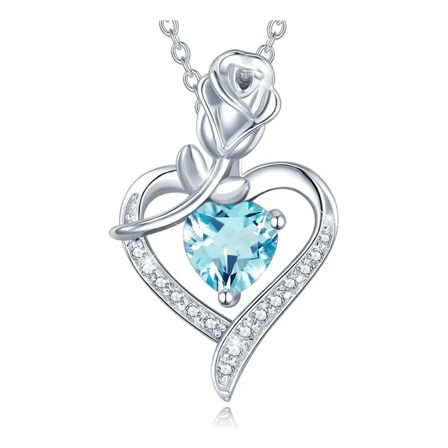 V Collar Cristal Swarovski Plata Rosa Corazón Mujer Joya